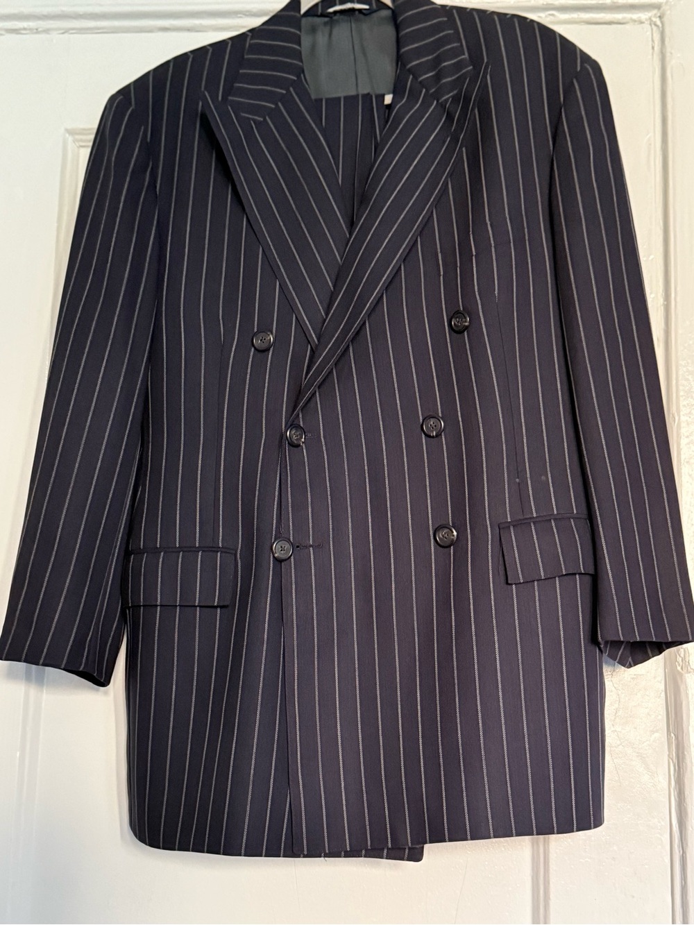 RALPH LAUREN POLO Double Breasted Pinstriped Navy Wool Suit